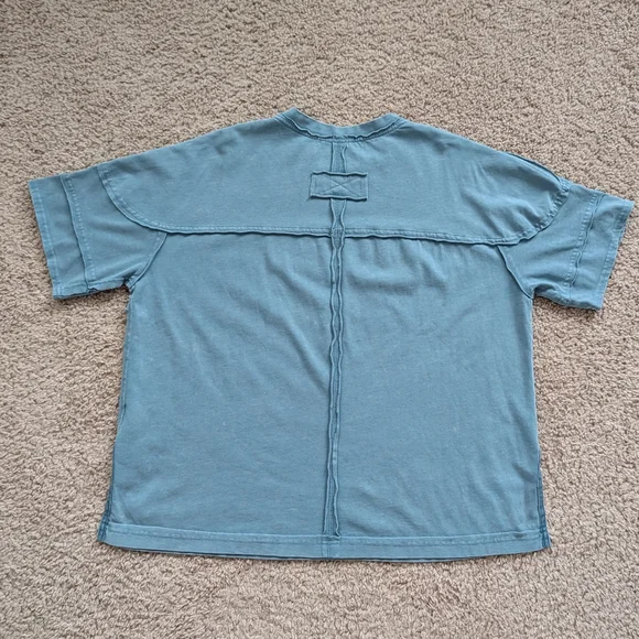 Rae Mode Dusty Blue The TaylorCurvy Cotton Poly Raw Seam Top Shirt Size Medium - Picture 5 of 8